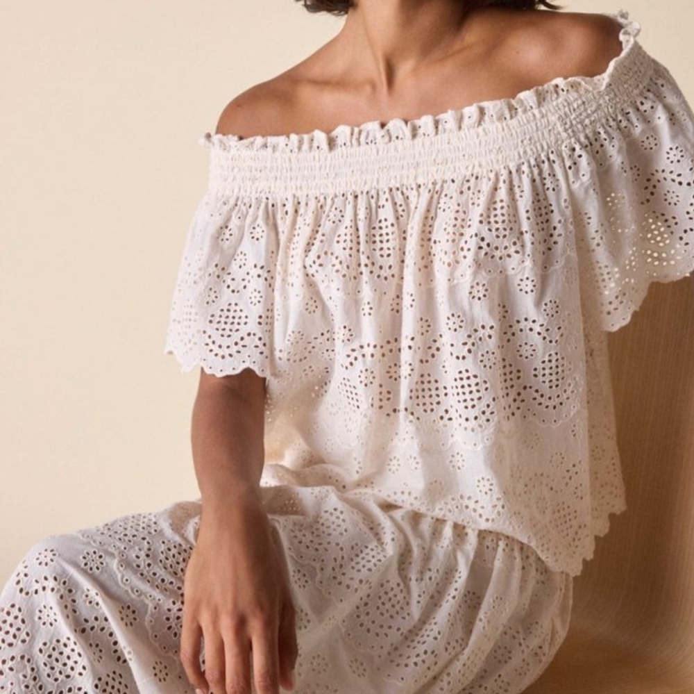 St. Roche Beverly Eyelet Off Shoulder Top Vanilla Women Size 6 NEW